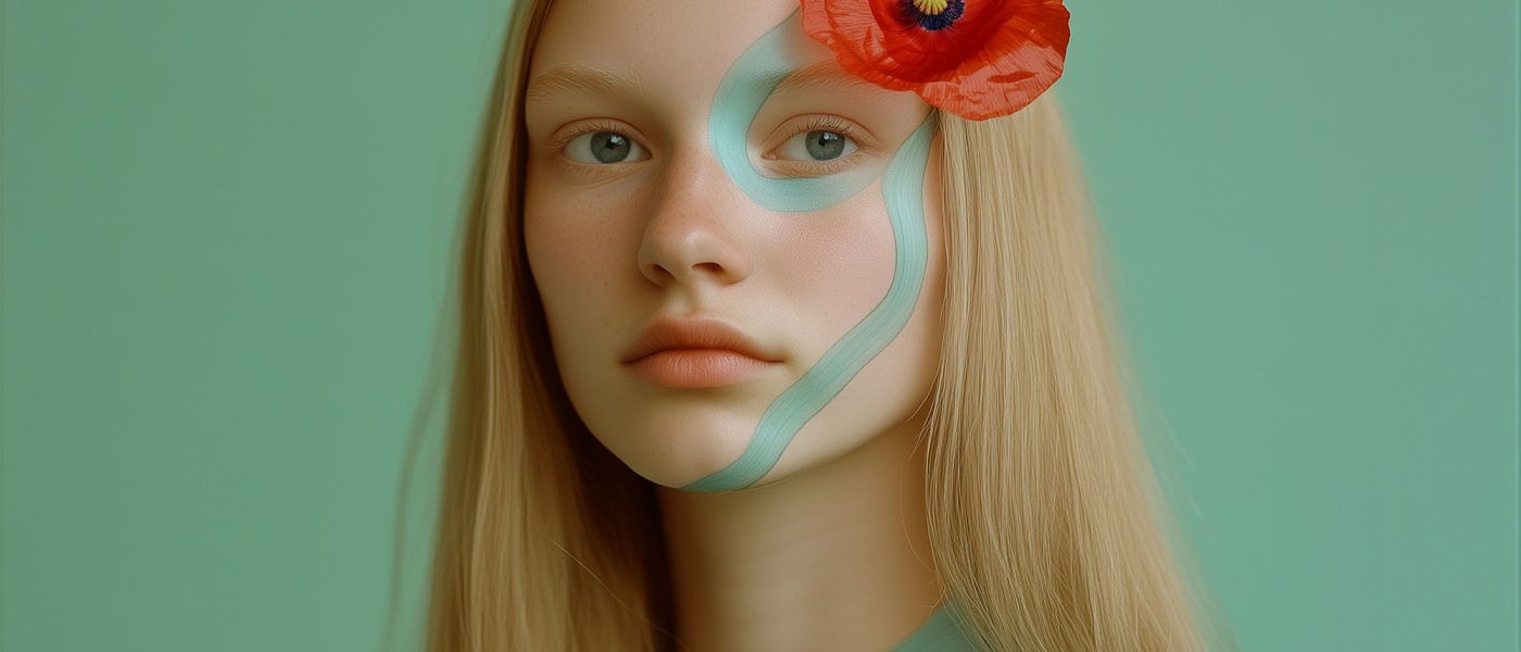 Serene Woman with Red Flower